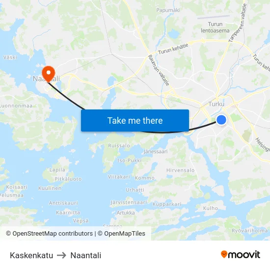 Kaskenkatu to Naantali map