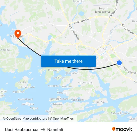 Uusi Hautausmaa to Naantali map