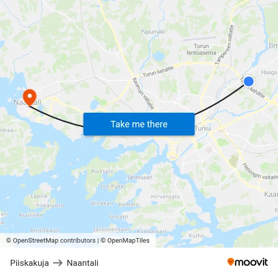 Piiskakuja to Naantali map