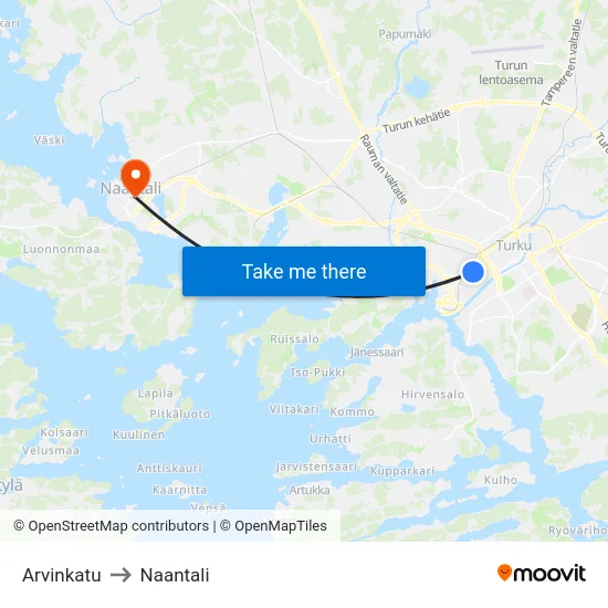 Arvinkatu to Naantali map