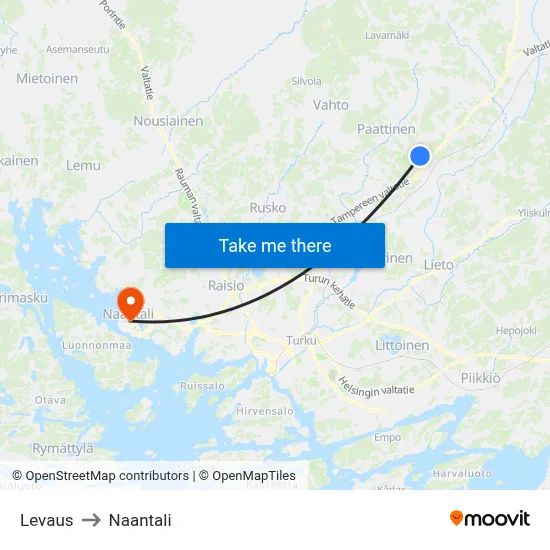 Levaus to Naantali map