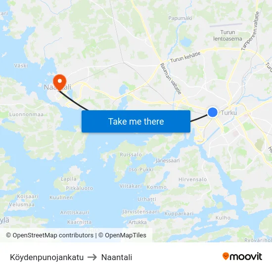 Köydenpunojankatu to Naantali map