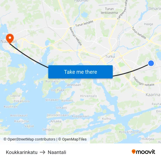 Koukkarinkatu to Naantali map
