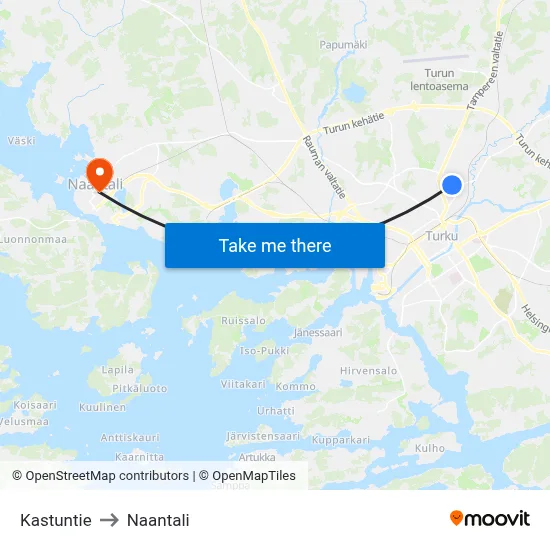 Kastuntie to Naantali map
