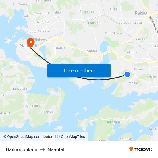 Hailuodonkatu to Naantali map
