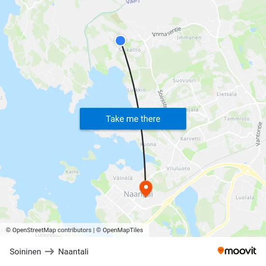 Soininen to Naantali map