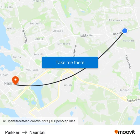 Paikkari to Naantali map