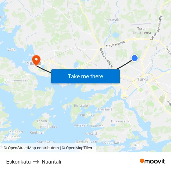 Eskonkatu to Naantali map
