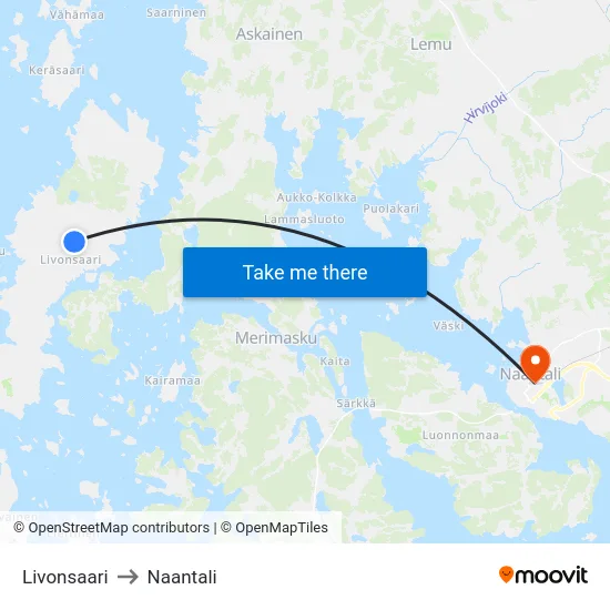 Livonsaari to Naantali map
