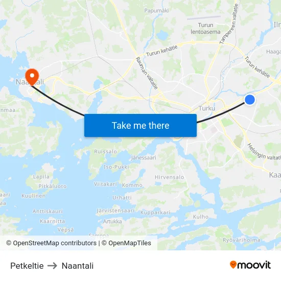 Petkeltie to Naantali map