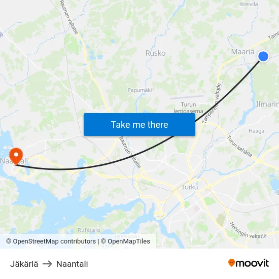 Jäkärlä to Naantali map