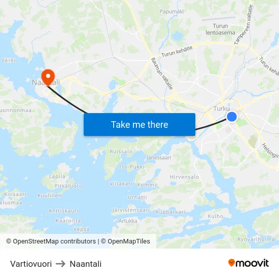 Vartiovuori to Naantali map