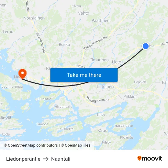 Liedonperäntie to Naantali map