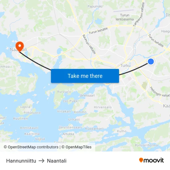 Hannunniittu to Naantali map
