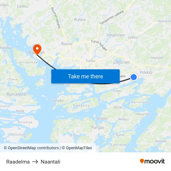 Raadelma to Naantali map