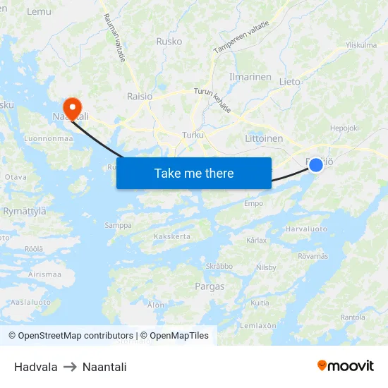 Hadvala to Naantali map