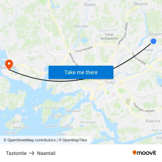 Tastontie to Naantali map