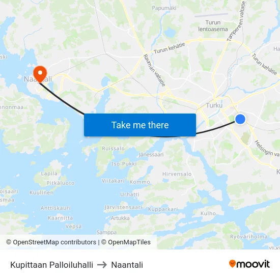 Kupittaan Palloiluhalli to Naantali map