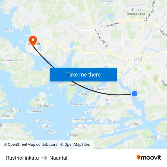 Rusthollinkatu to Naantali map