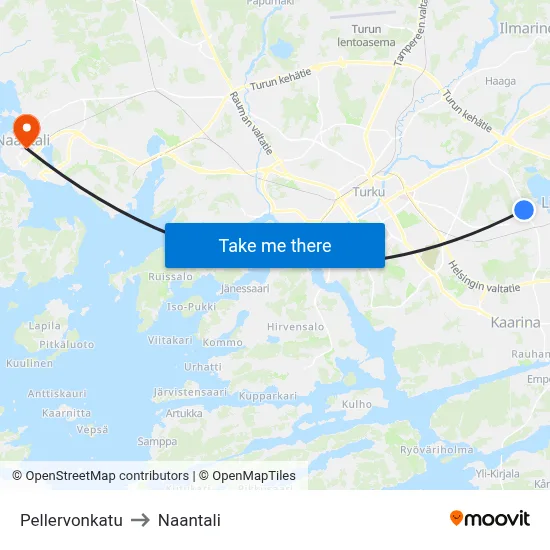 Pellervonkatu to Naantali map