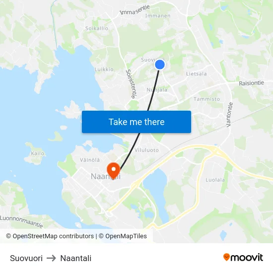 Suovuori to Naantali map