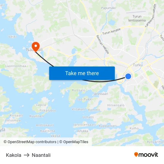 Kakola to Naantali map