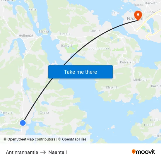 Antinrannantie to Naantali map