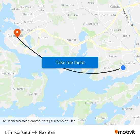 Lumikonkatu to Naantali map