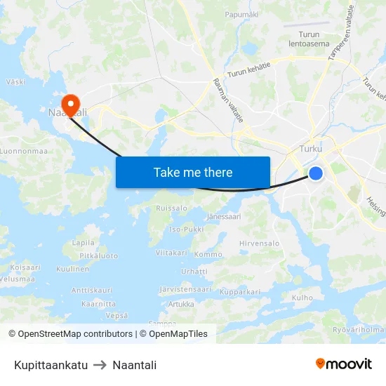 Kupittaankatu to Naantali map