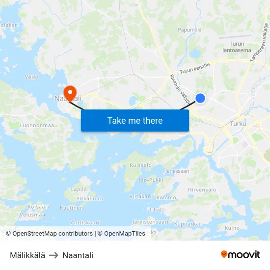 Mälikkälä to Naantali map