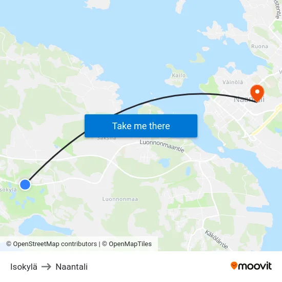 Isokylä to Naantali map