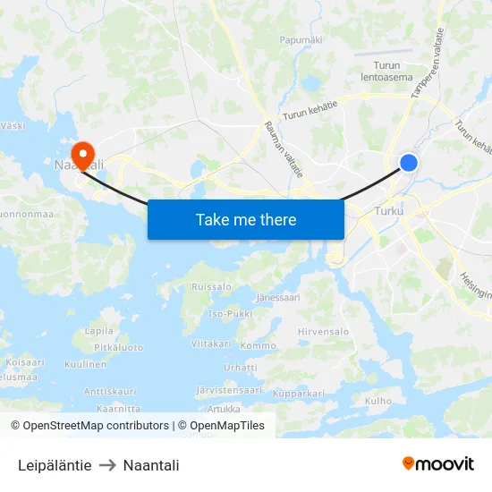 Leipäläntie to Naantali map