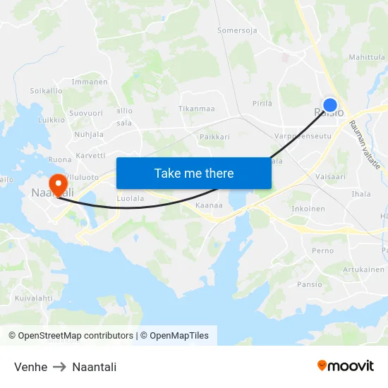 Venhe to Naantali map