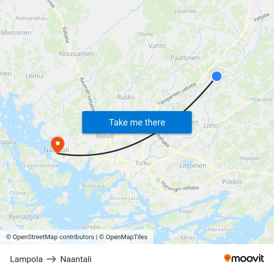 Lampola to Naantali map