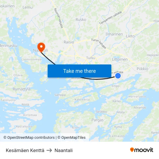 Kesämäen Kenttä to Naantali map