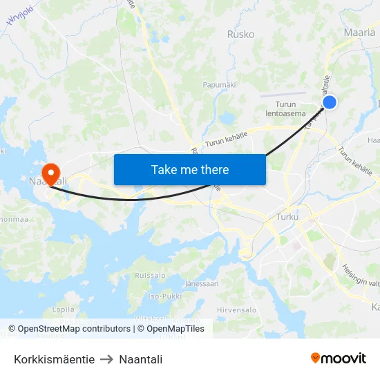 Korkkismäentie to Naantali map