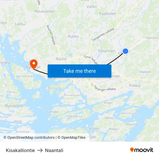 Kisakalliontie to Naantali map