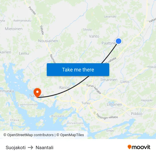 Suojakoti to Naantali map