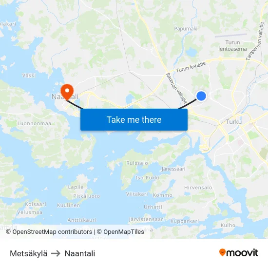 Metsäkylä to Naantali map