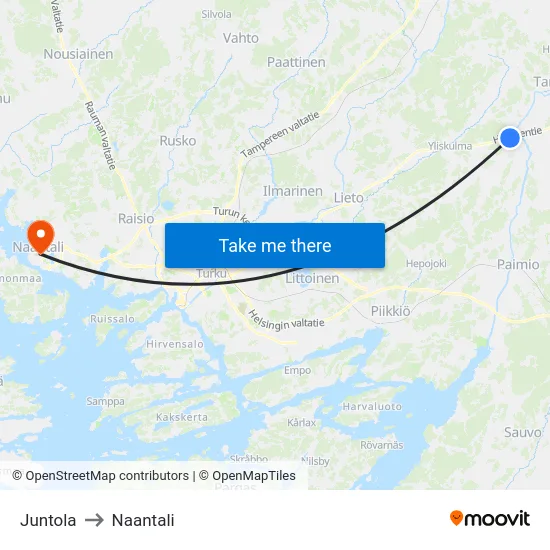 Juntola to Naantali map