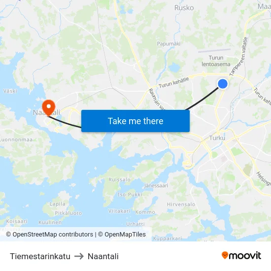 Tiemestarinkatu to Naantali map