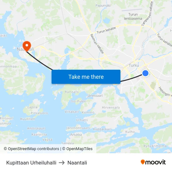 Kupittaan Urheiluhalli to Naantali map