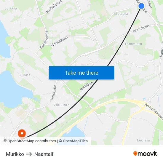Murikko to Naantali map
