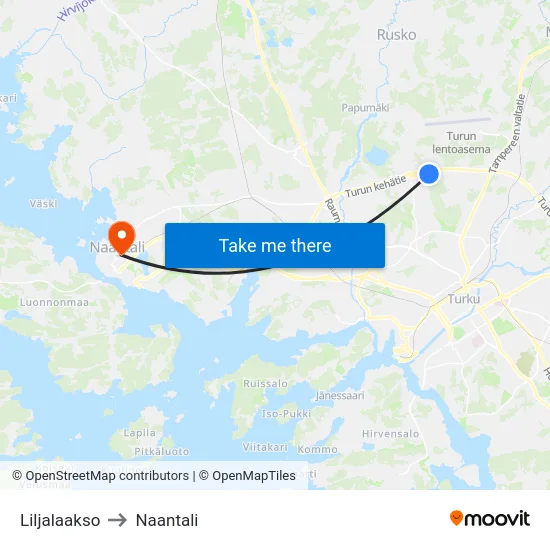 Liljalaakso to Naantali map