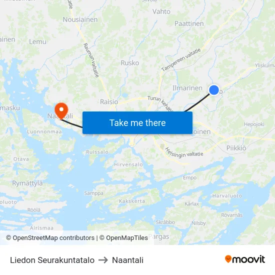 Liedon Seurakuntatalo to Naantali map