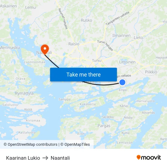 Kaarinan Lukio to Naantali map
