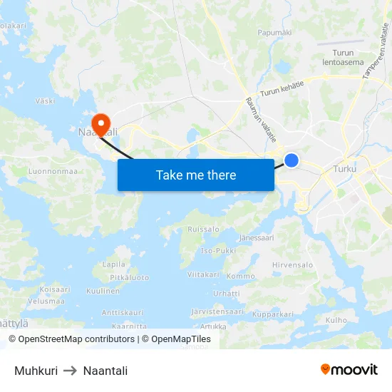 Muhkuri to Naantali map