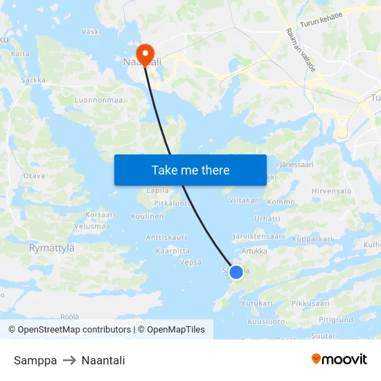 Samppa to Naantali map