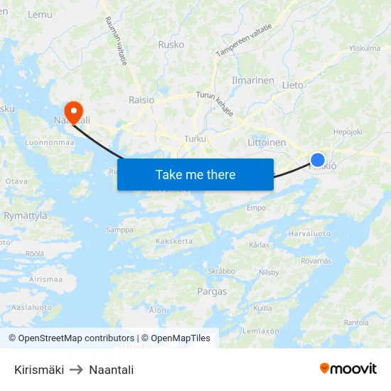 Kirismäki to Naantali map