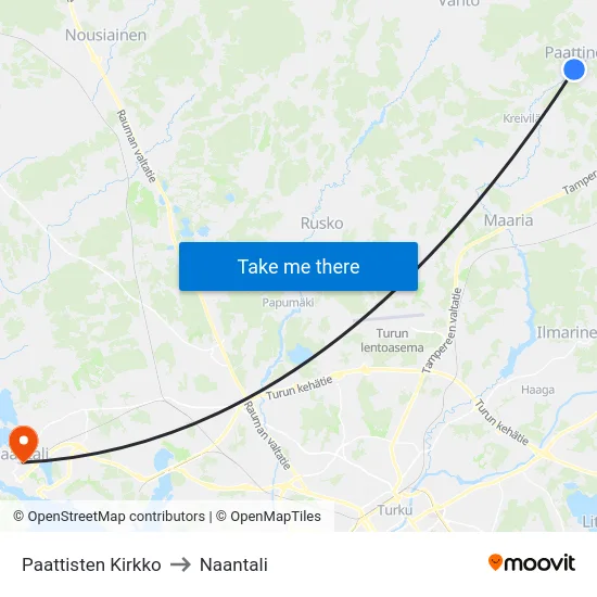 Paattisten Kirkko to Naantali map